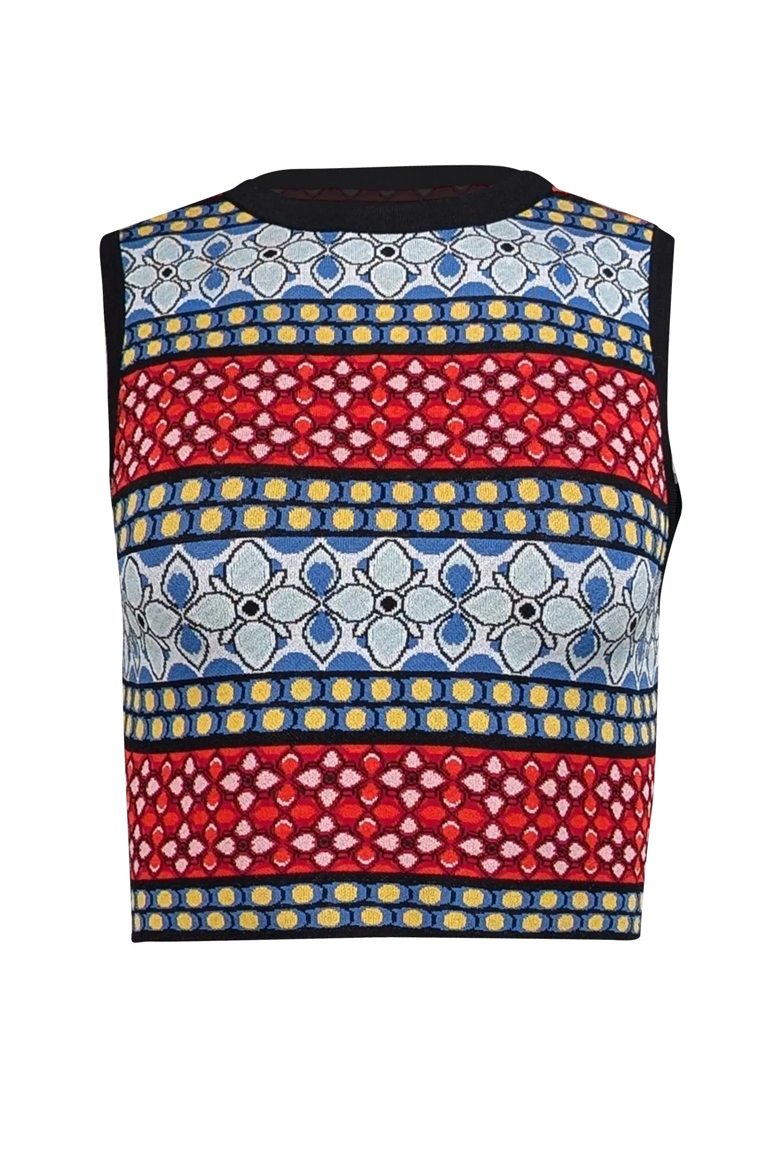 Alice & Olivia - Black & Multicolor Patterned Sleeveless Knit Top Sz XS