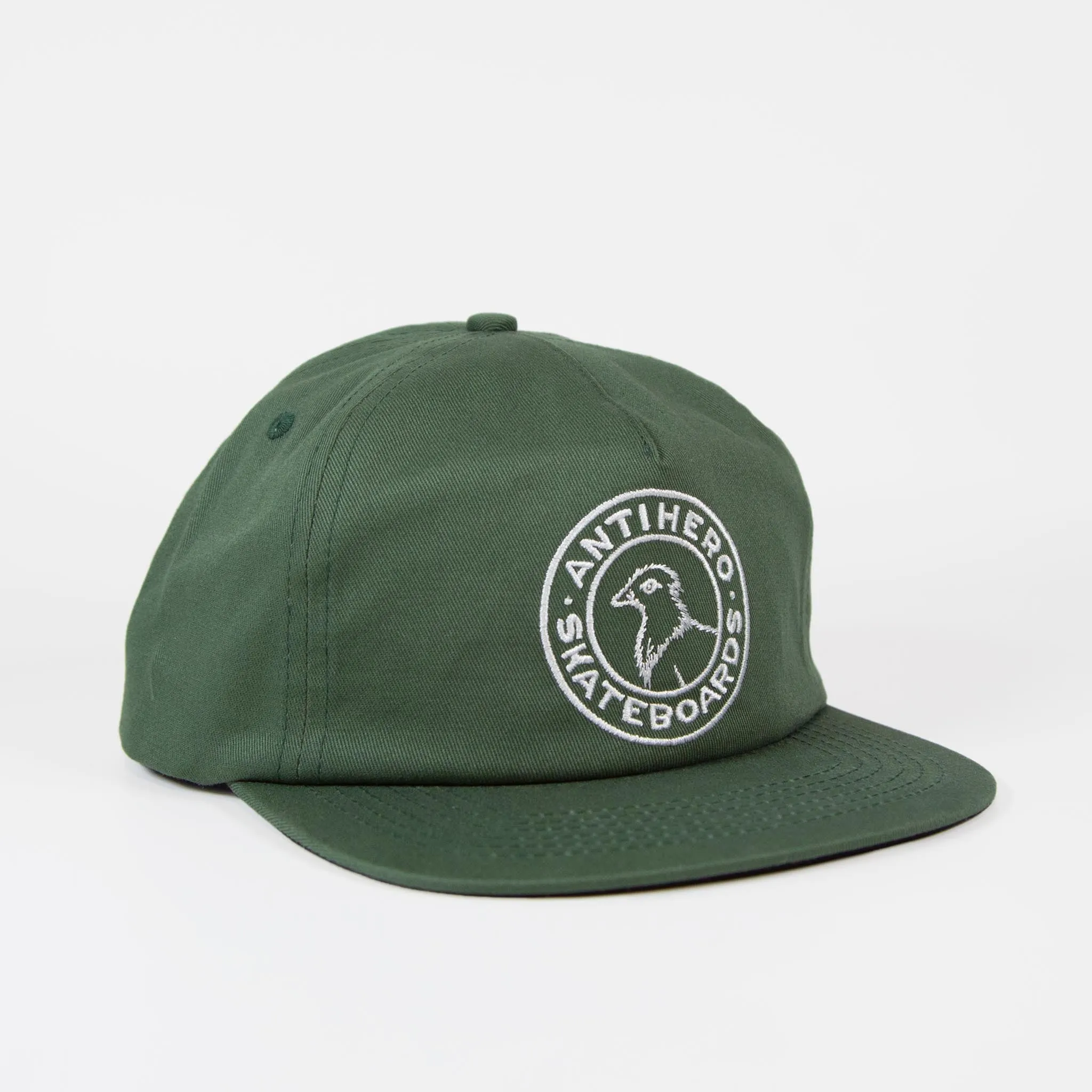 Anti Hero Skateboards - Basic Pigeon Round Snapback Cap - Forest Green / White