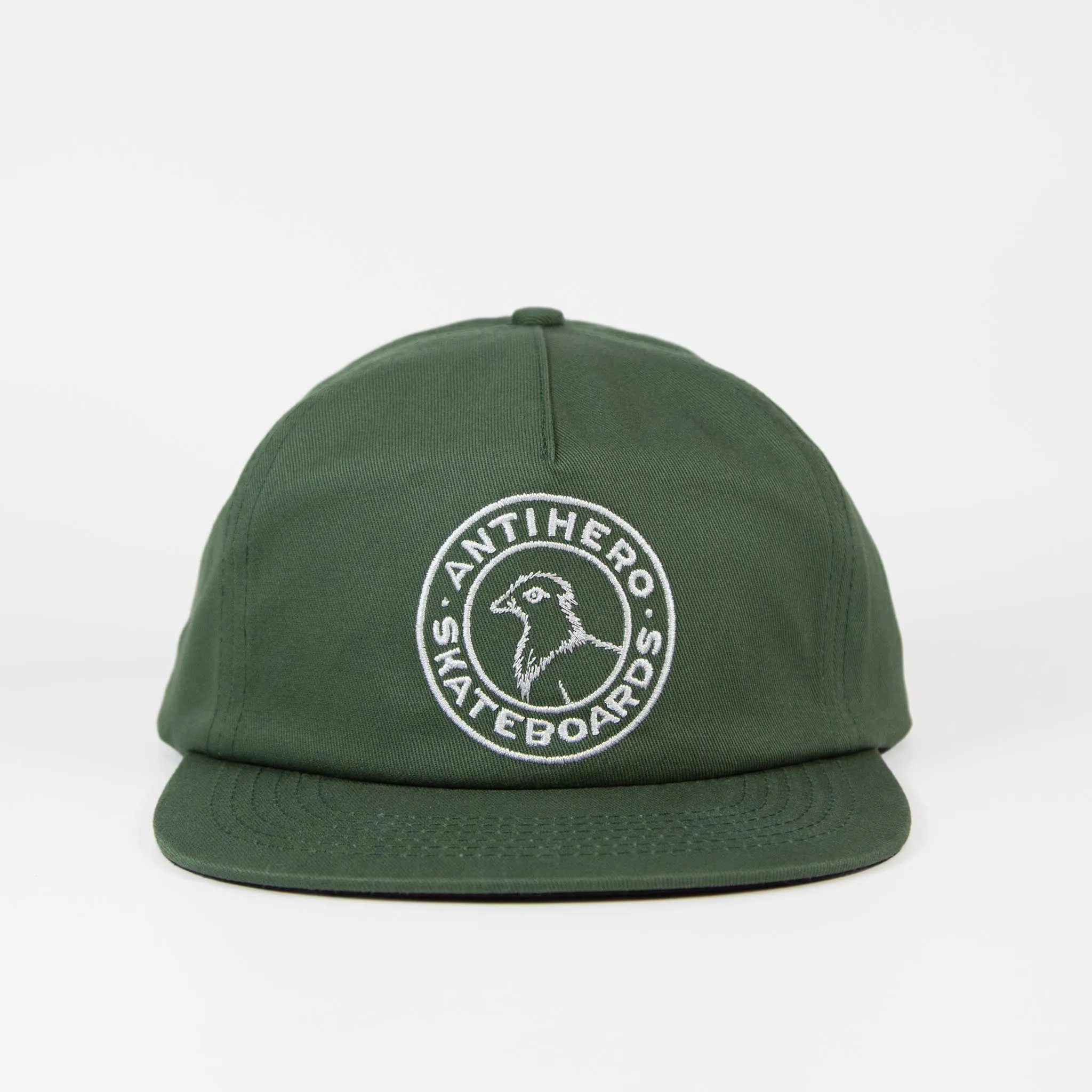 Anti Hero Skateboards - Basic Pigeon Round Snapback Cap - Forest Green / White