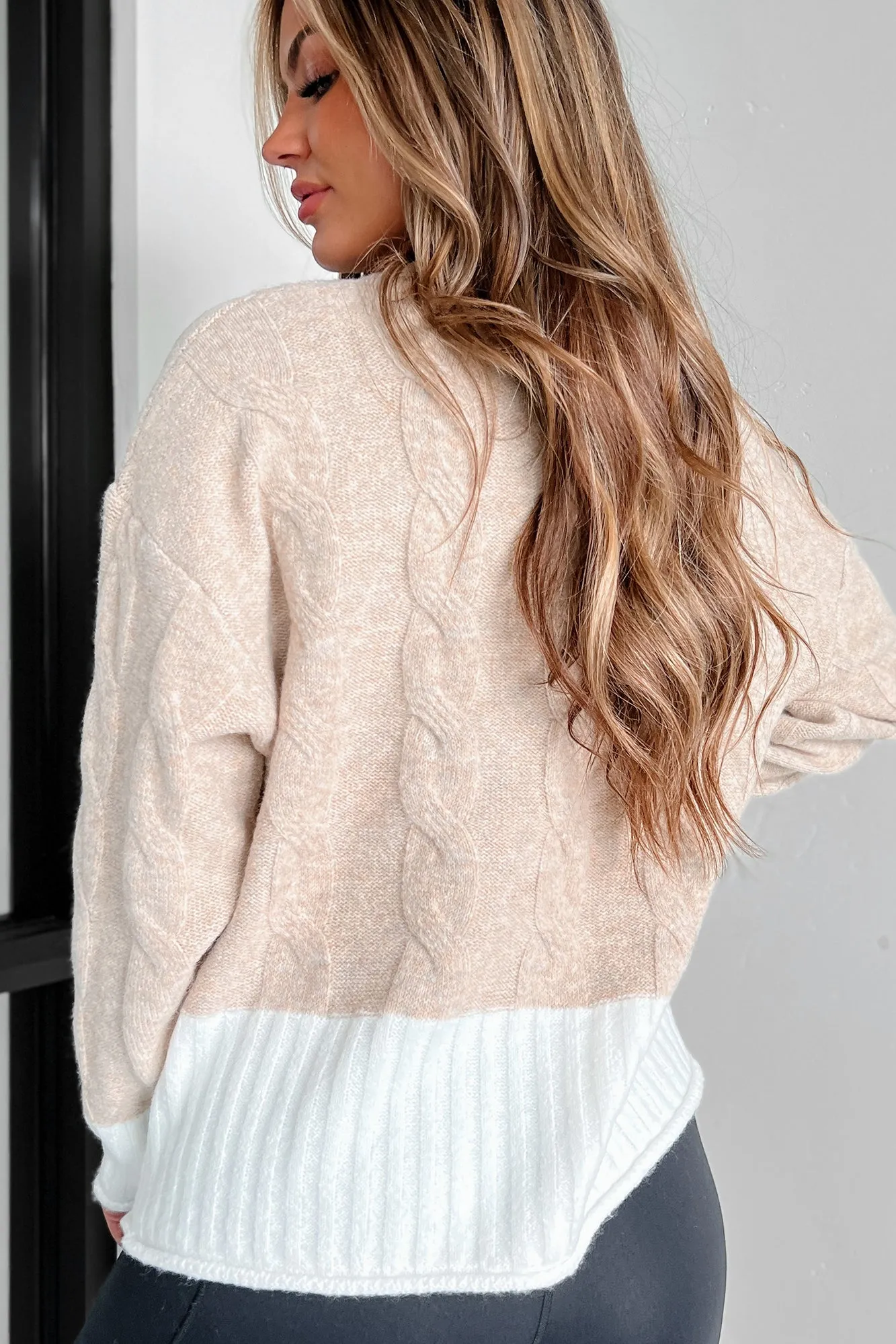 Anything Is Possible Mixed Knit Colorblock Cardigan (Taupe/White)