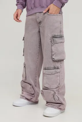 Baggy Rigid Pink Tinted Multi Pocket Cargo Denim Jeans