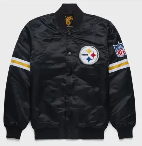 Black Classic style NFL Steelers Satin Varsity Jacket Embroidery logos