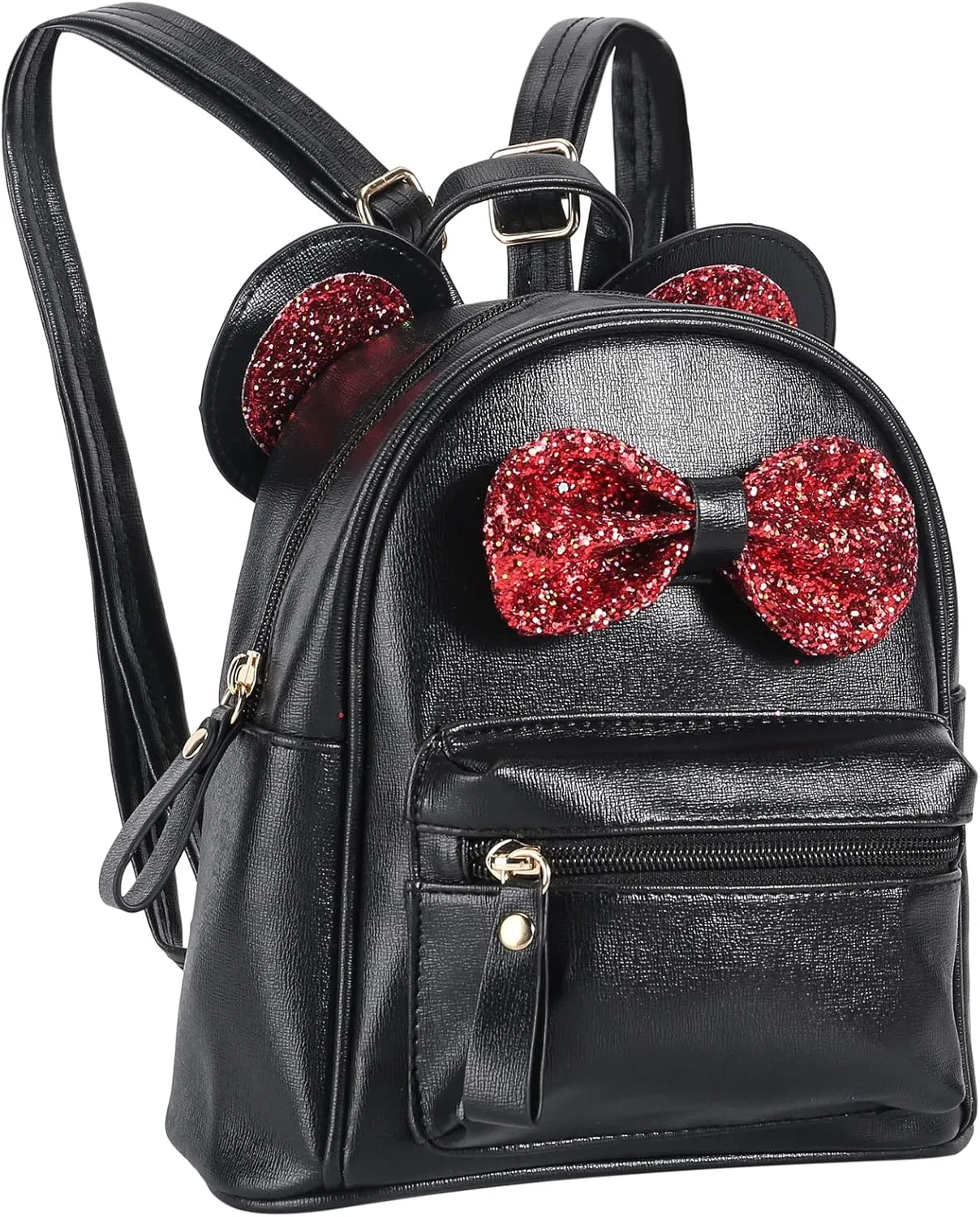 Black Mini Leather Backpack Sequin bow Mouse Ears