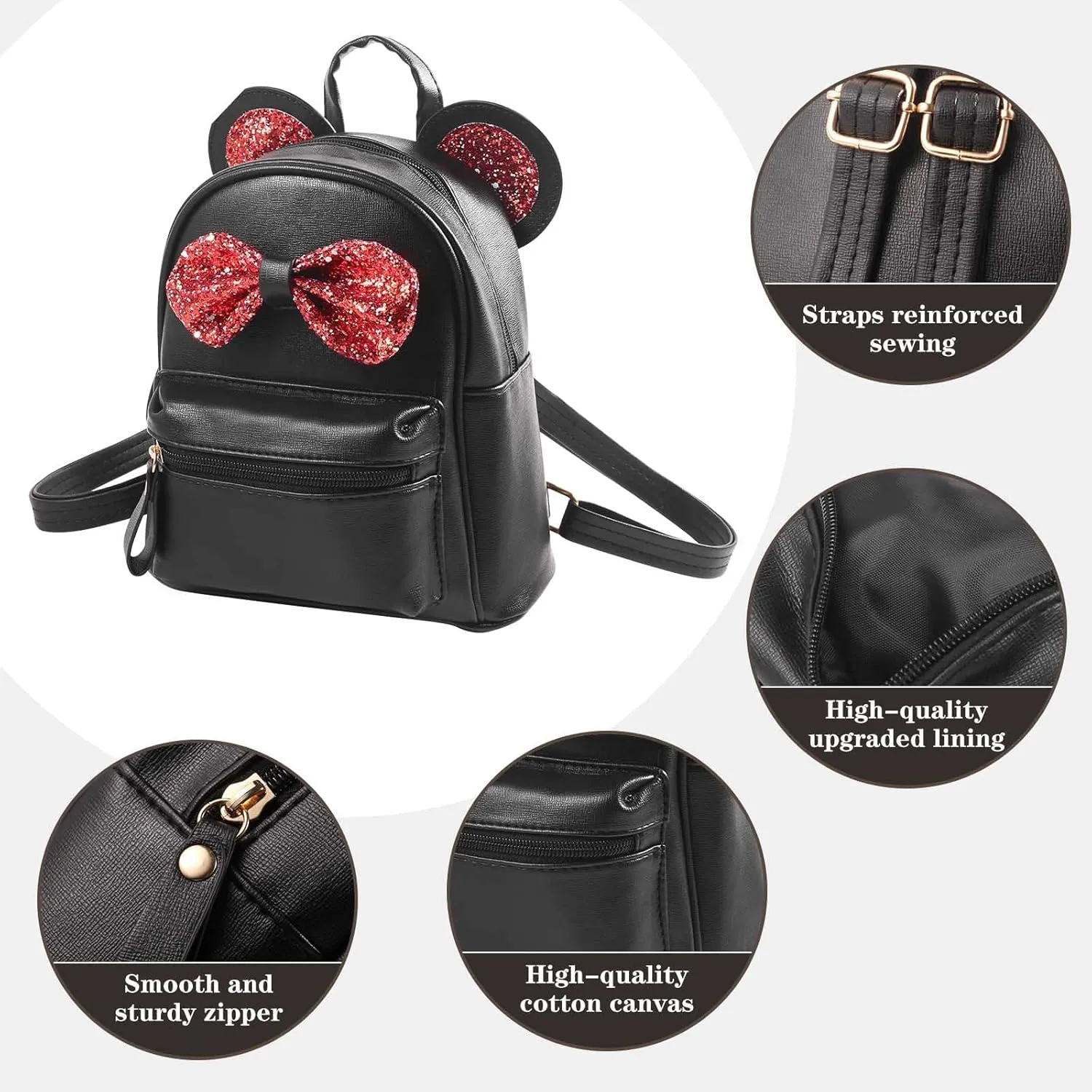 Black Mini Leather Backpack Sequin bow Mouse Ears