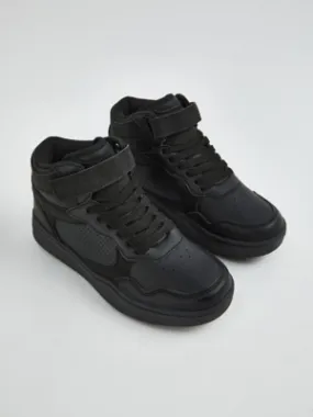 Black Panelled Strap Sporty High Top Trainers | Kids | George at ASDA