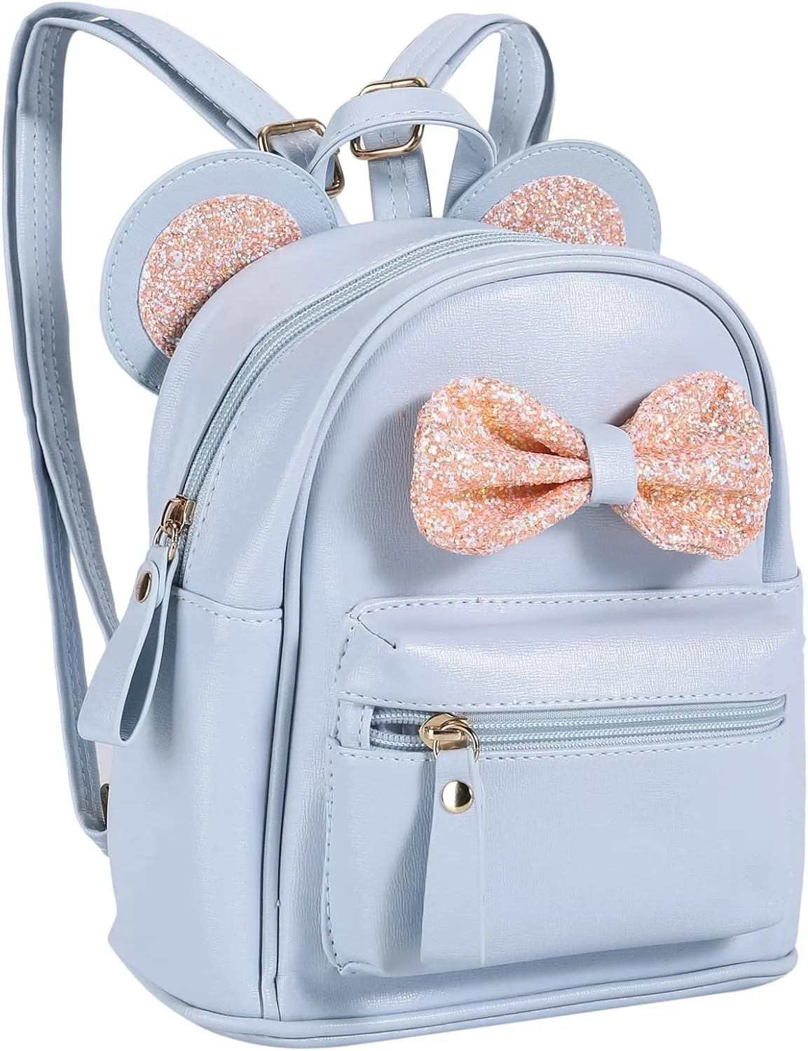 Blaue Mini Leather Backpack Sequin bow Mouse Ears