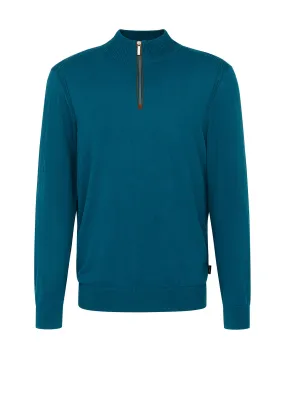 Bugatti Quarter Zip Knit Sweater, Teal