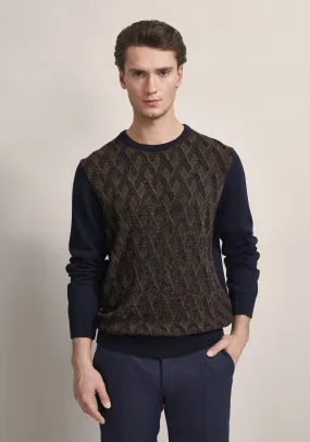 Bugatti Two Tone O Neck Knit Sweater, Navy & Brown