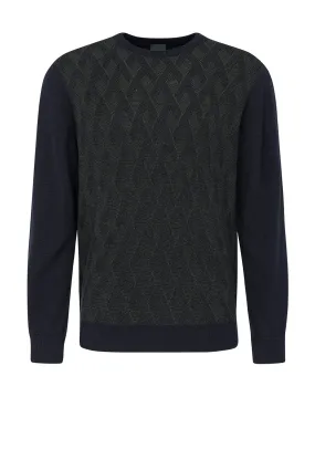 Bugatti Two Tone O Neck Knit Sweater, Navy