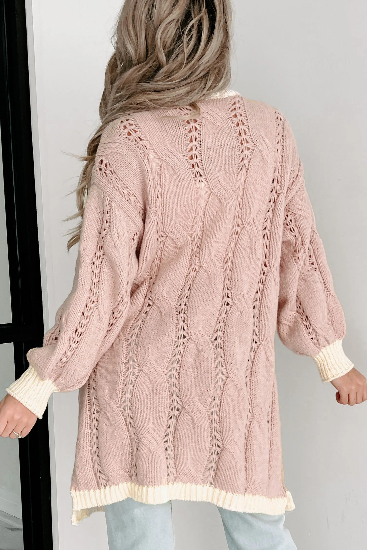 By The Fire Colorblock Cable Knit Cardigan (Natural/Ivory)