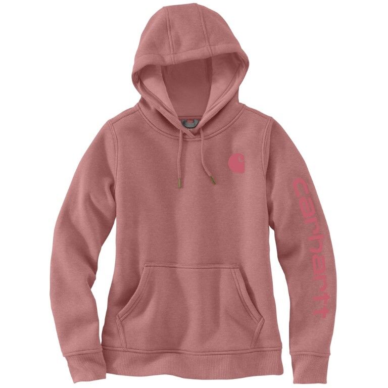 Carhartt Women's Relaxed Fit Midweight Logo Sleeve Graphic Hoodie in Rose Tint Heather