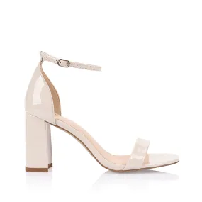 Carly Block Heel Sandals - Bone Patent