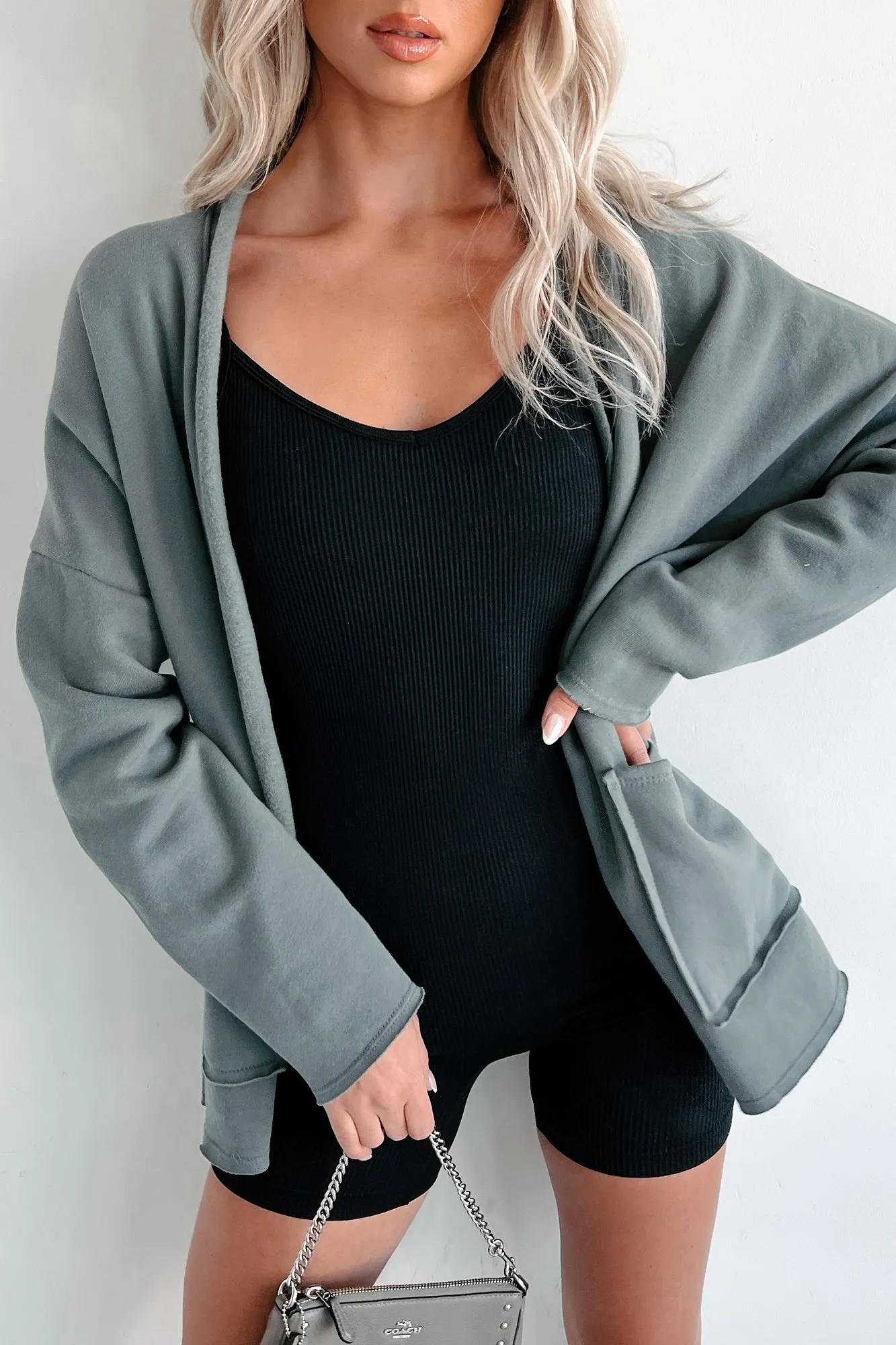 Cecelia Fleece Open Front Cardigan (Olive)