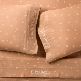 Crate&Barrel Supersoft Terracotta Leaf Print Organic Cotton Gauze Kids Full Sheet Set