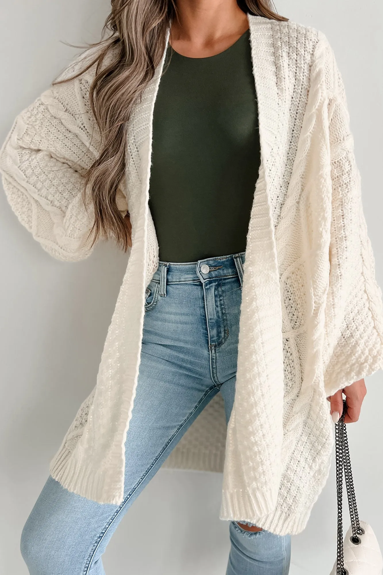 Dangerously Cozy Cable Knit Longline Cardigan (Cream)