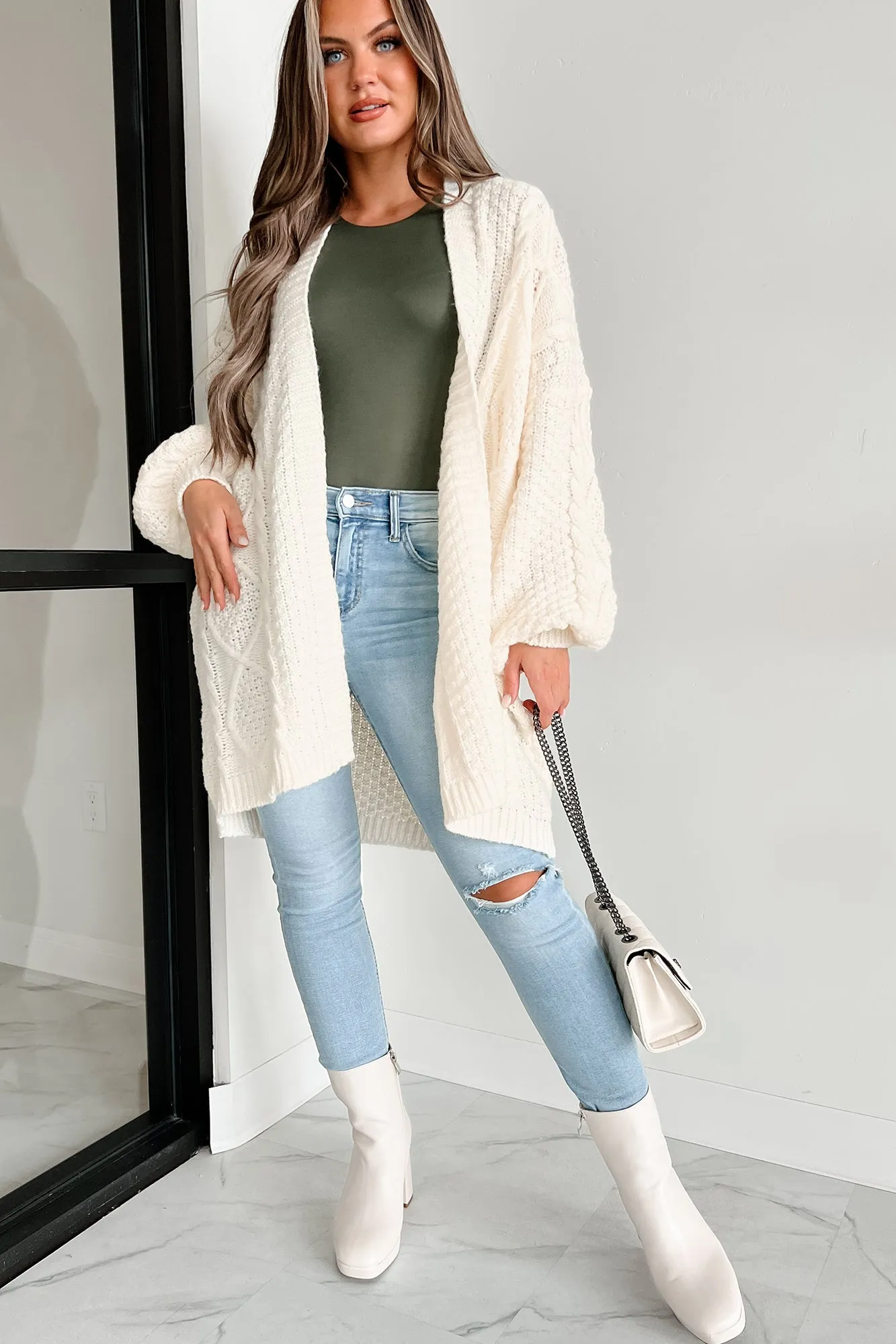 Dangerously Cozy Cable Knit Longline Cardigan (Cream)