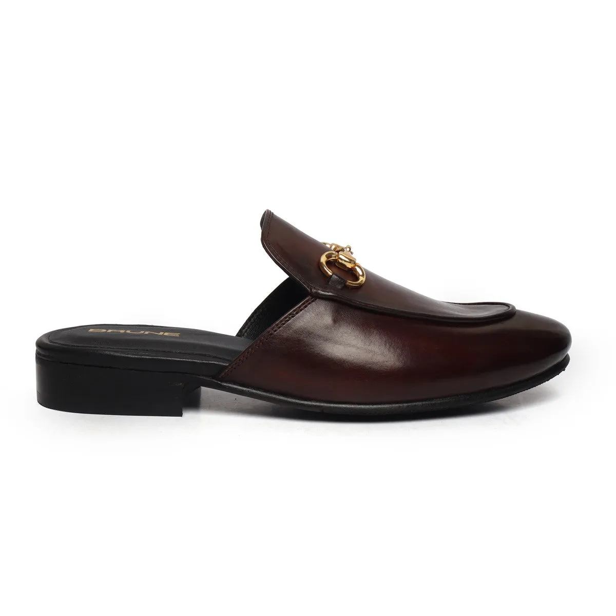 Dark Brown Leather Formal Horsebit Mules With Slipper Opening at The Back (Summer Special) By Brune & Bareskin