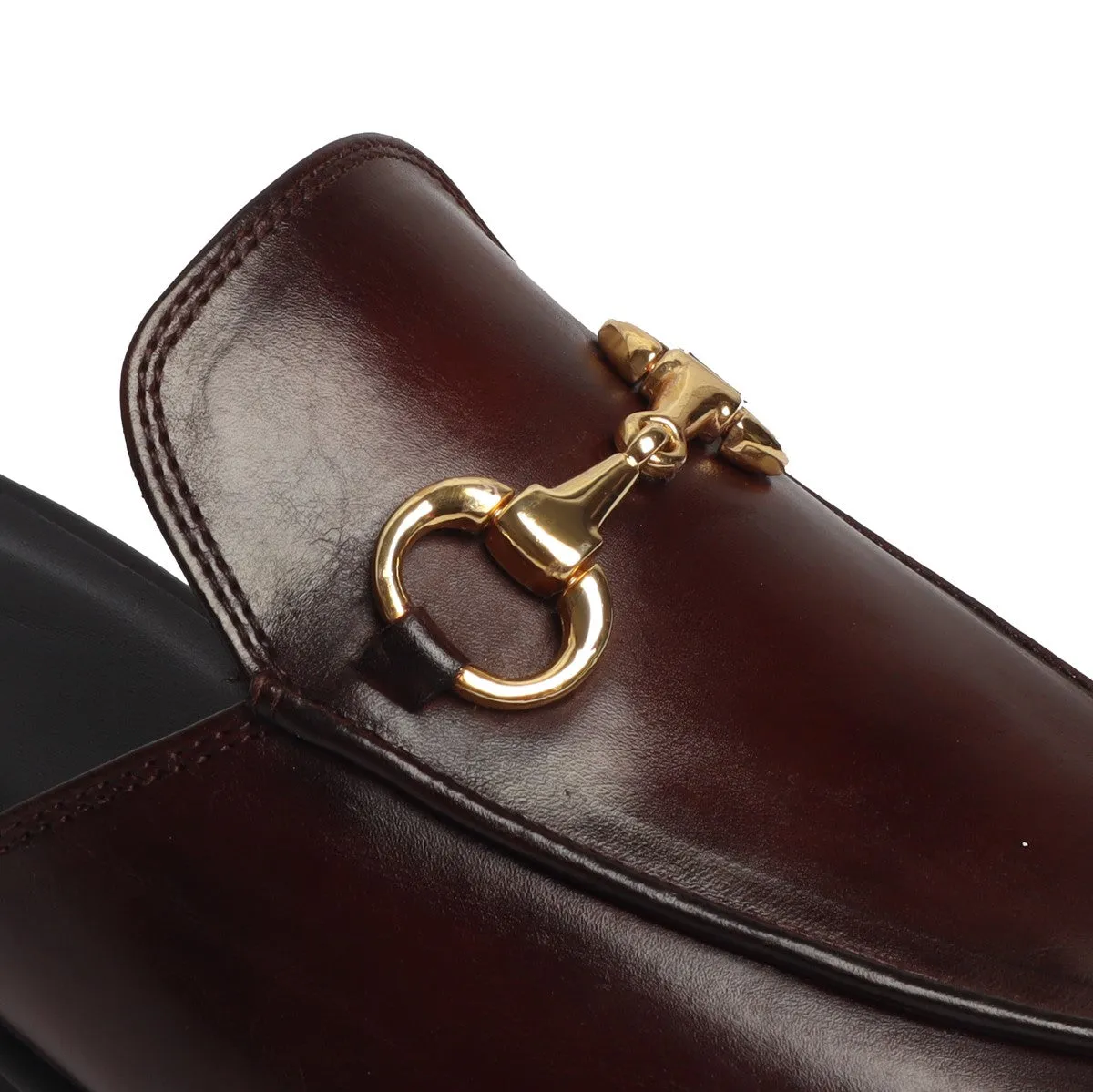 Dark Brown Leather Formal Horsebit Mules With Slipper Opening at The Back (Summer Special) By Brune & Bareskin