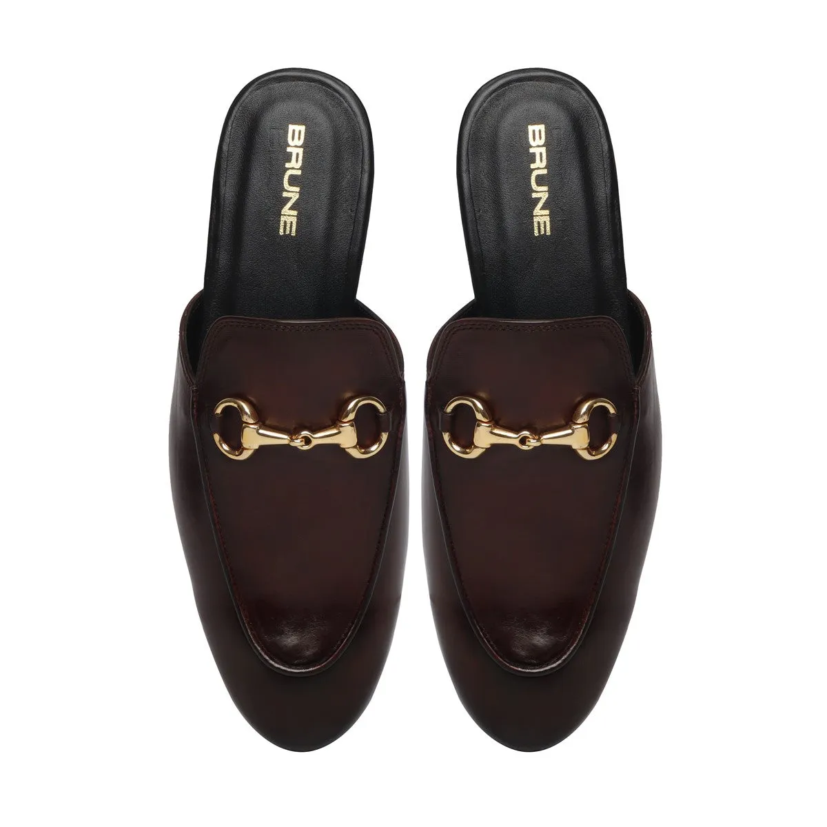 Dark Brown Leather Formal Horsebit Mules With Slipper Opening at The Back (Summer Special) By Brune & Bareskin