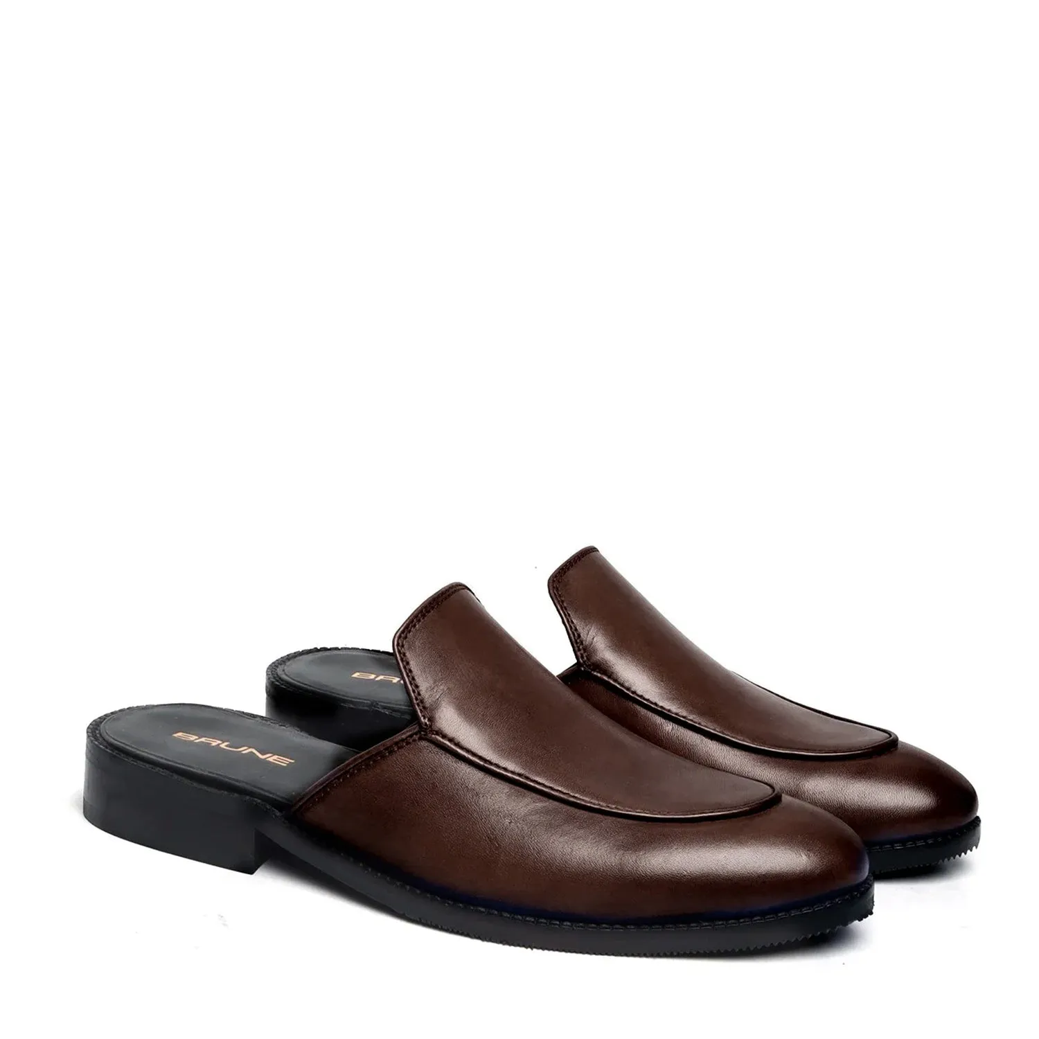 Dark Brown Leather Mules (Summer Special) by Brune & Bareskin