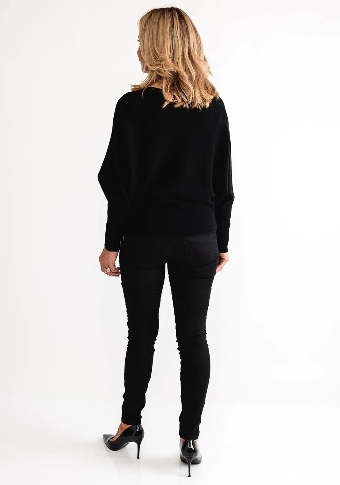 D.E.C.K By Decollage One Size Ribbed Sweater, Black