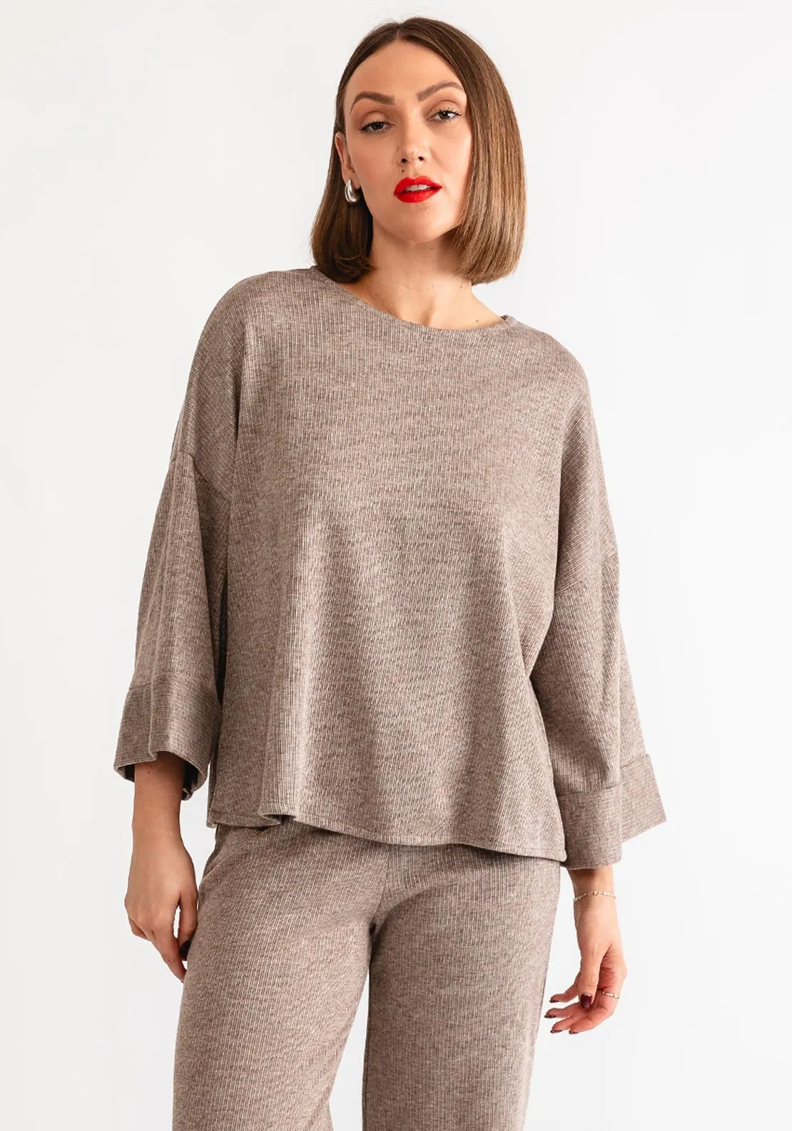 d.e.c.k by Decollage Round Neck Boxy Sweater, Taupe