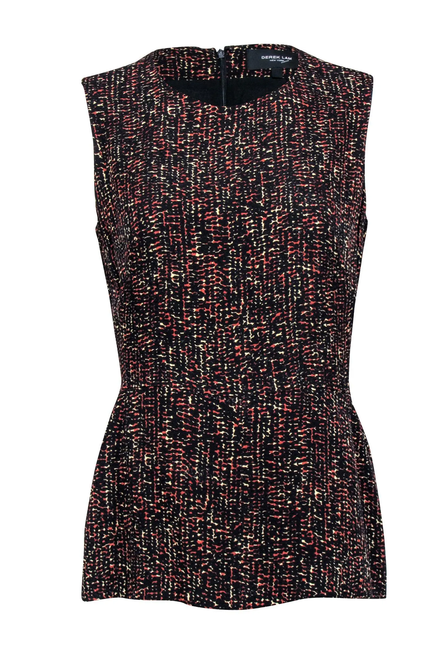 Derek Lam - Black & Rust Speckled Print Peplum Sleeveless Top Sz 6