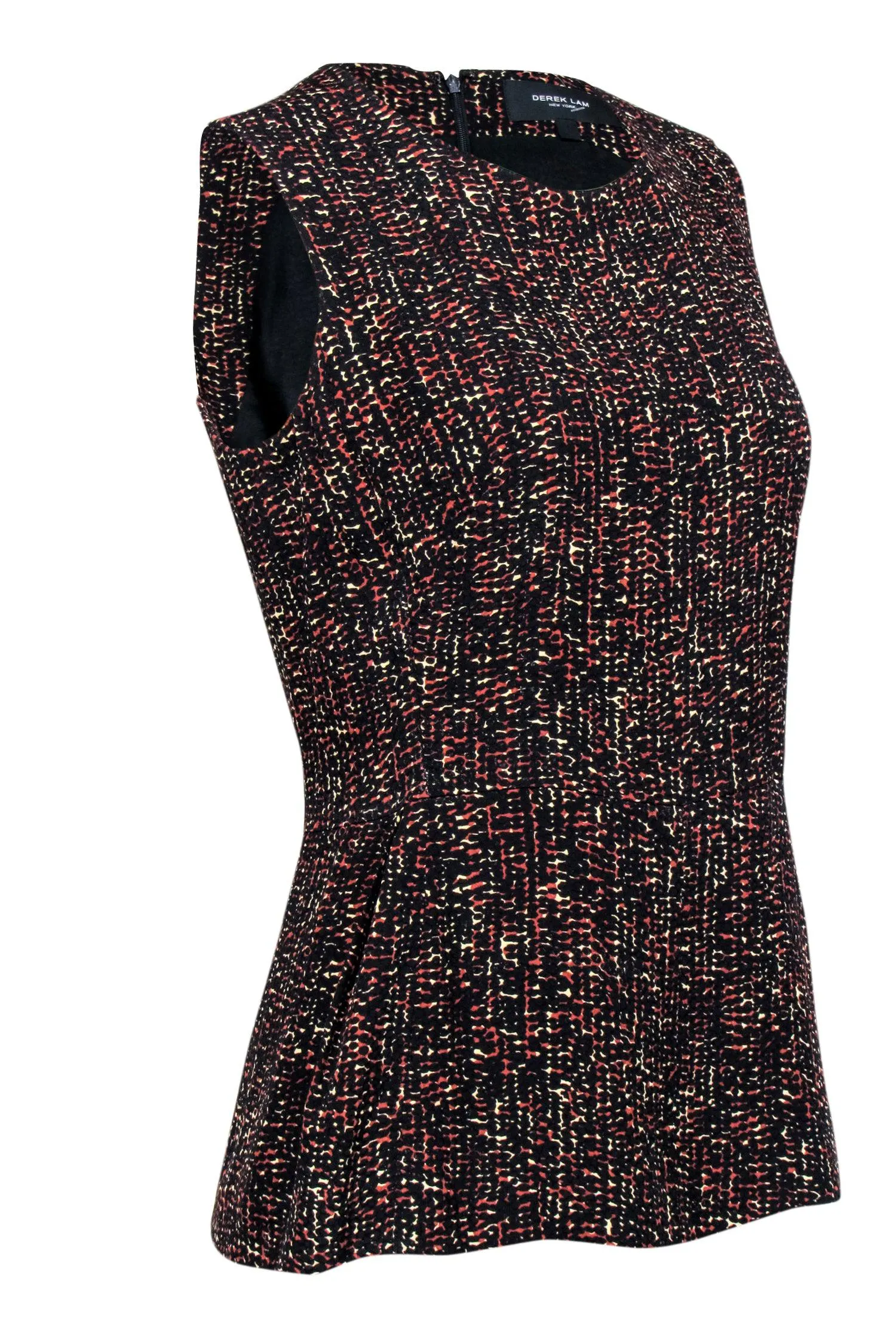 Derek Lam - Black & Rust Speckled Print Peplum Sleeveless Top Sz 6