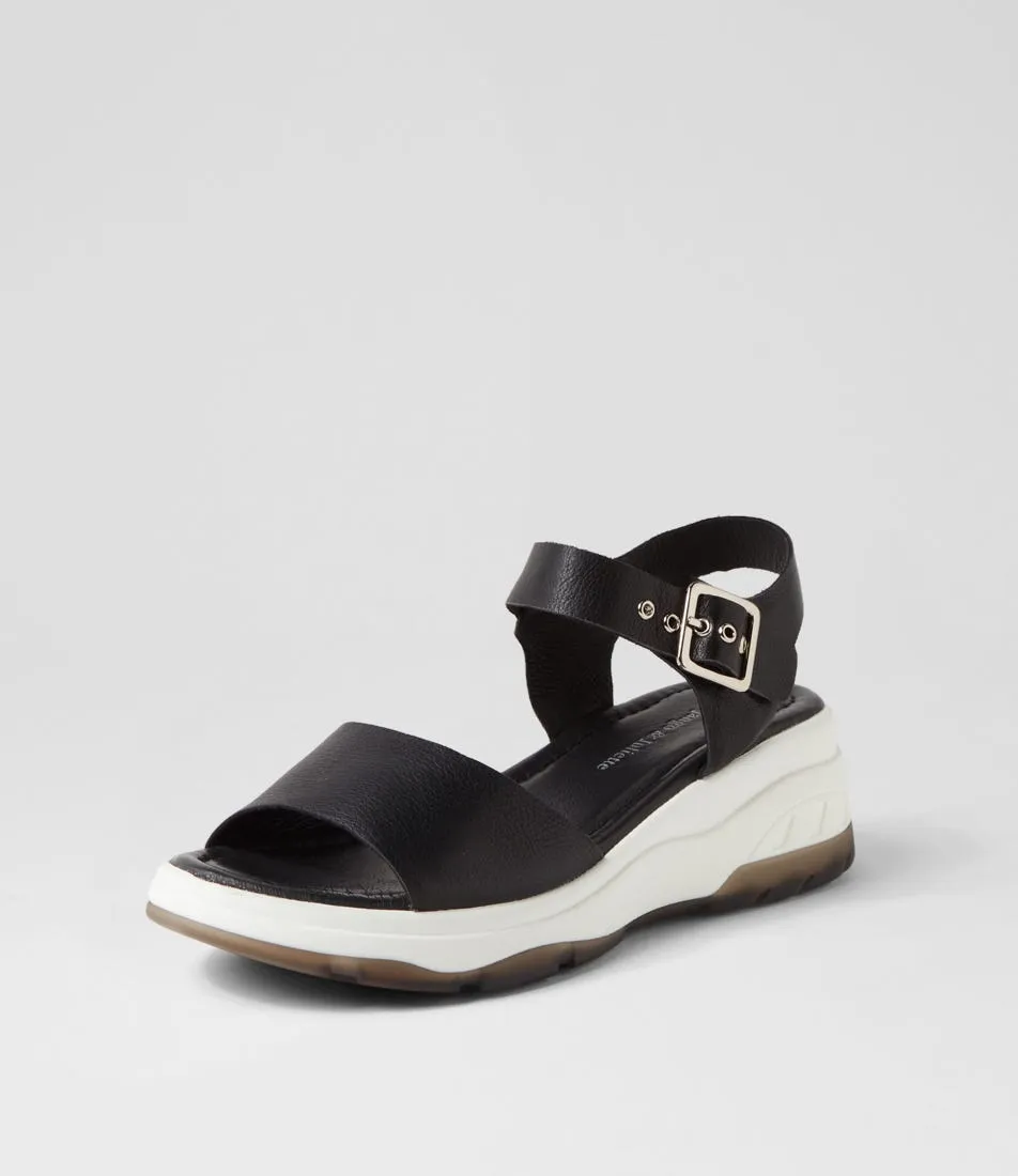 DJANGO & JULIETTE Oami Black White Leather Sandals