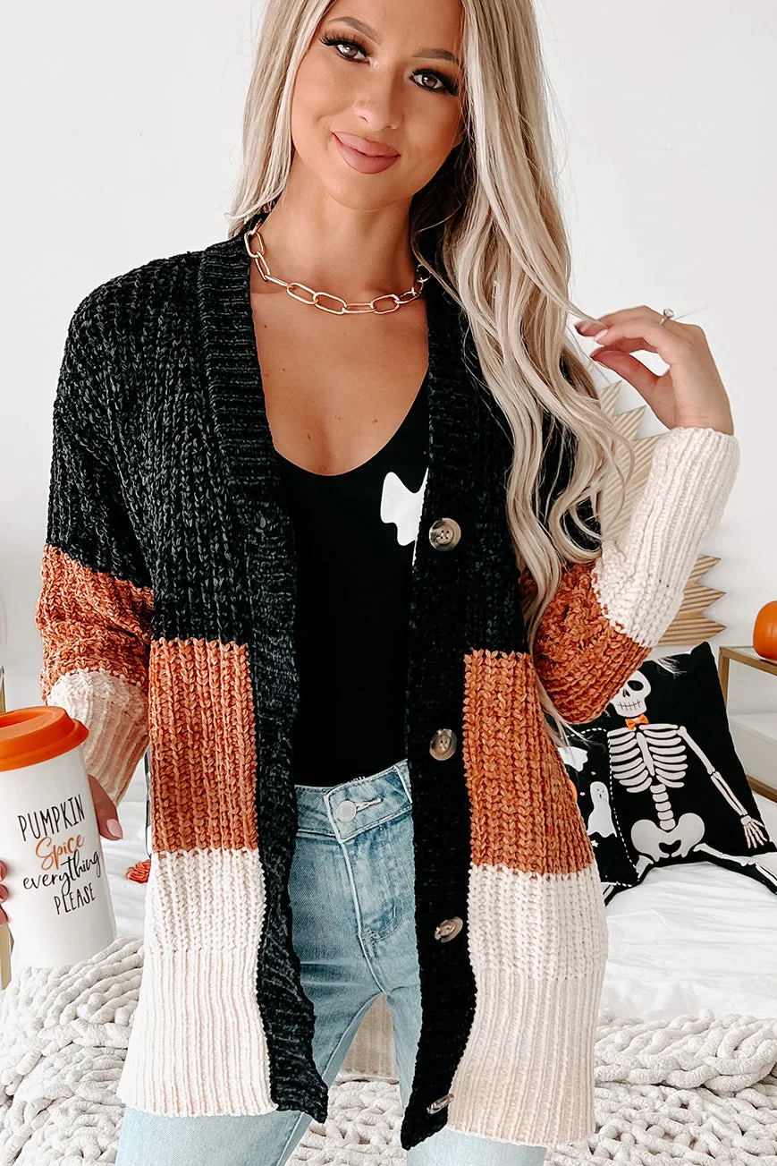 Falling Into A Pattern Chenille Colorblock Cardigan (Black Multi)