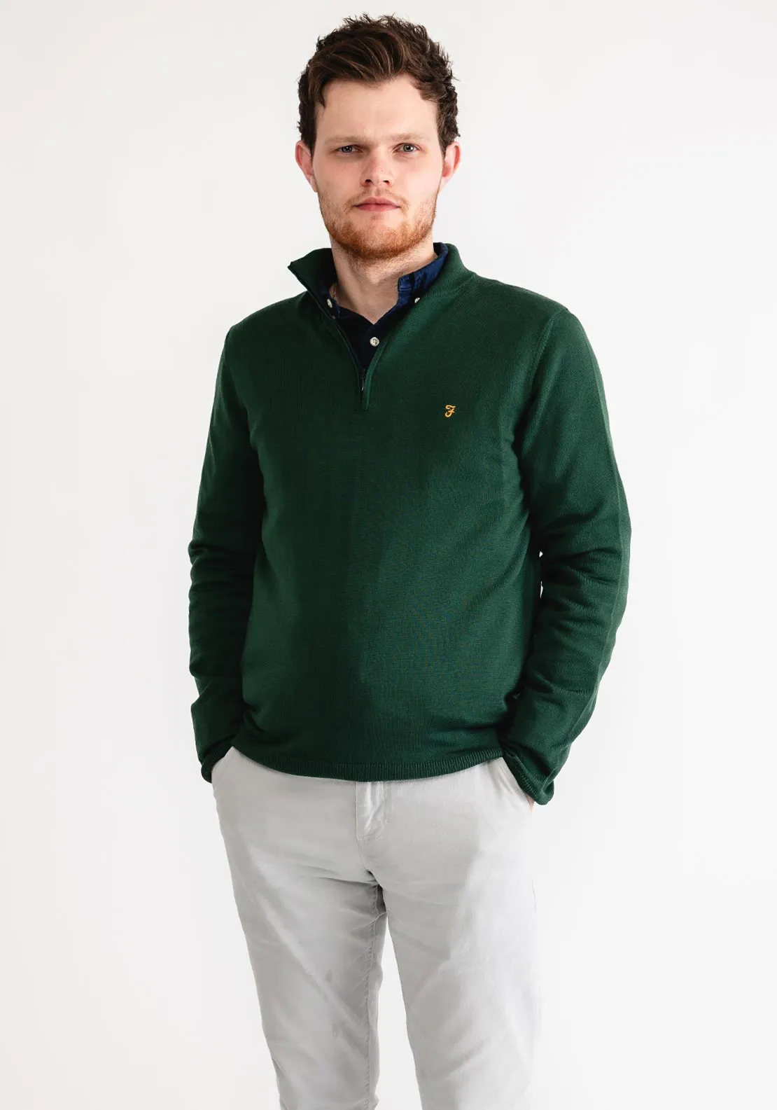 Farah Redchurch Merino Quarter Zip Sweater, Botanic Green