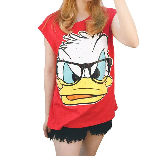 Fashion Sleeveless T-shirts Plus Size Female T shirts Carton Duck Print Top O-neck Women t shirt 71567 GS