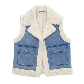 Faux Sherpa Lined Denim Vest