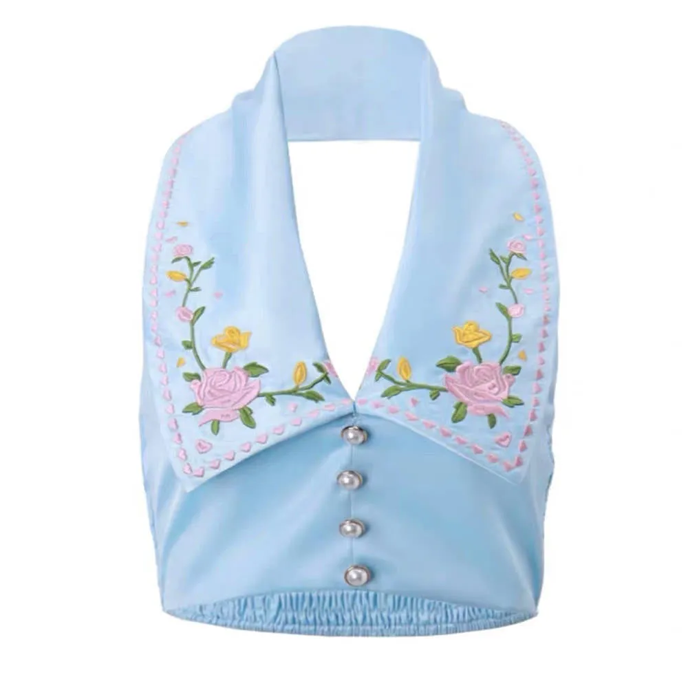 Floral Embroidered Satin Vest