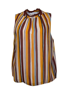 Frame - Orange, Beige, & Burgundy Striped Silk Sleeveless Top Sz M