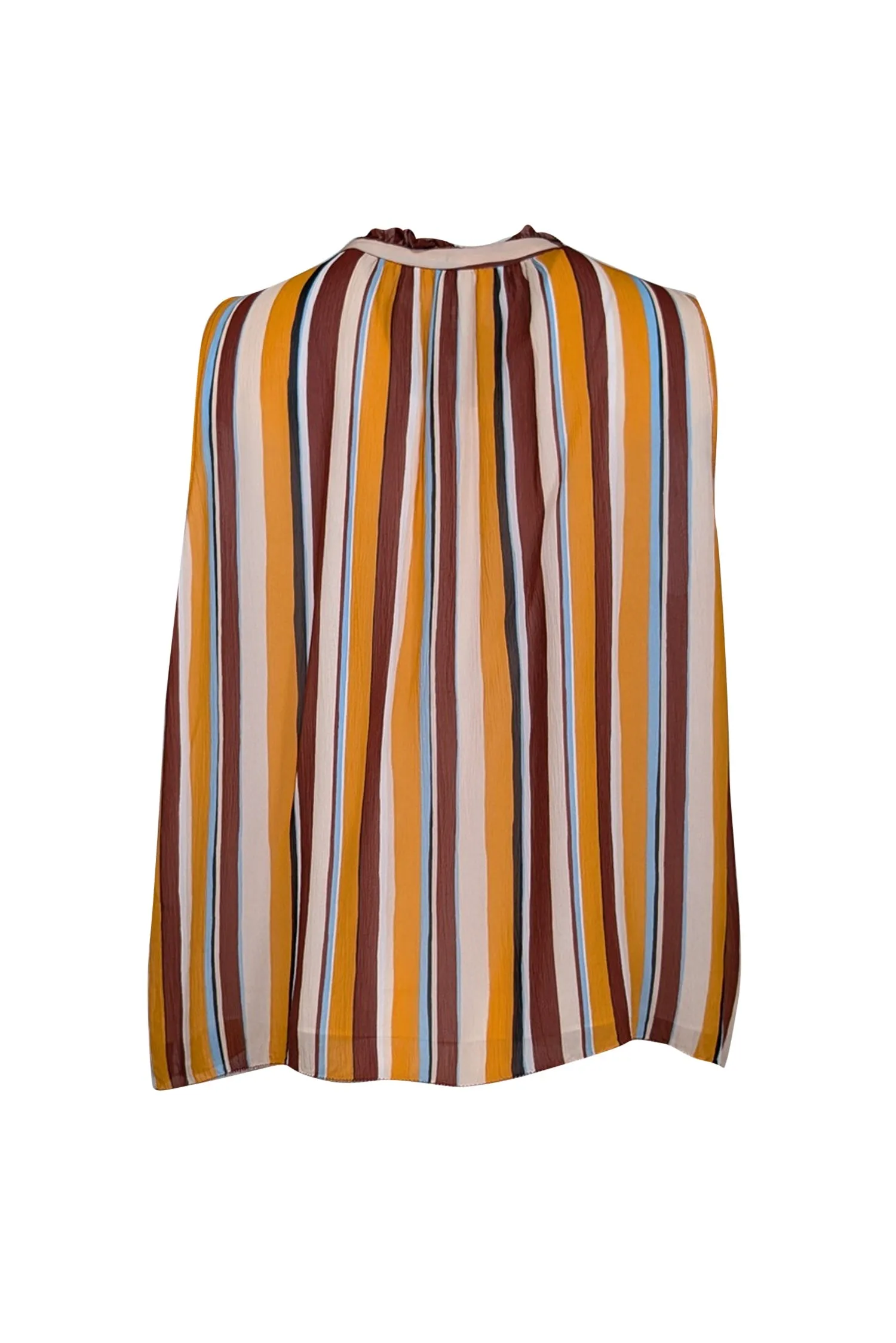 Frame - Orange, Beige, & Burgundy Striped Silk Sleeveless Top Sz M