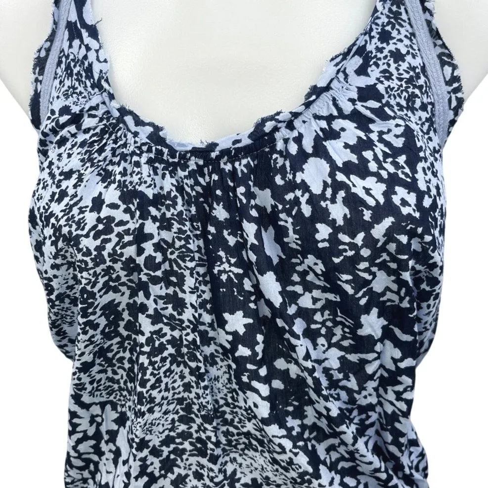 Free People Blue Floral Sleeveless Scoop Neck Cross Back Tank Bodysuit Top Sz M