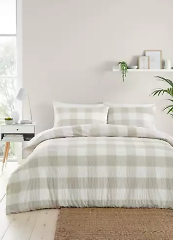 Fusion Seersucker Gingham Check Duvet Cover Set - Natural | Kaleidoscope