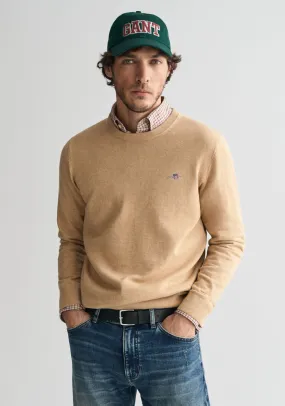 Gant Classic Cotton Crew Neck Sweater, Khaki Melange