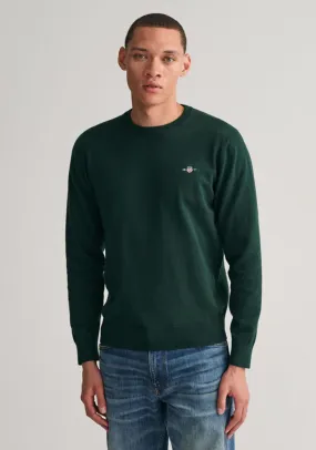 Gant Classic Cotton Crew Neck Sweater, Tartan Green