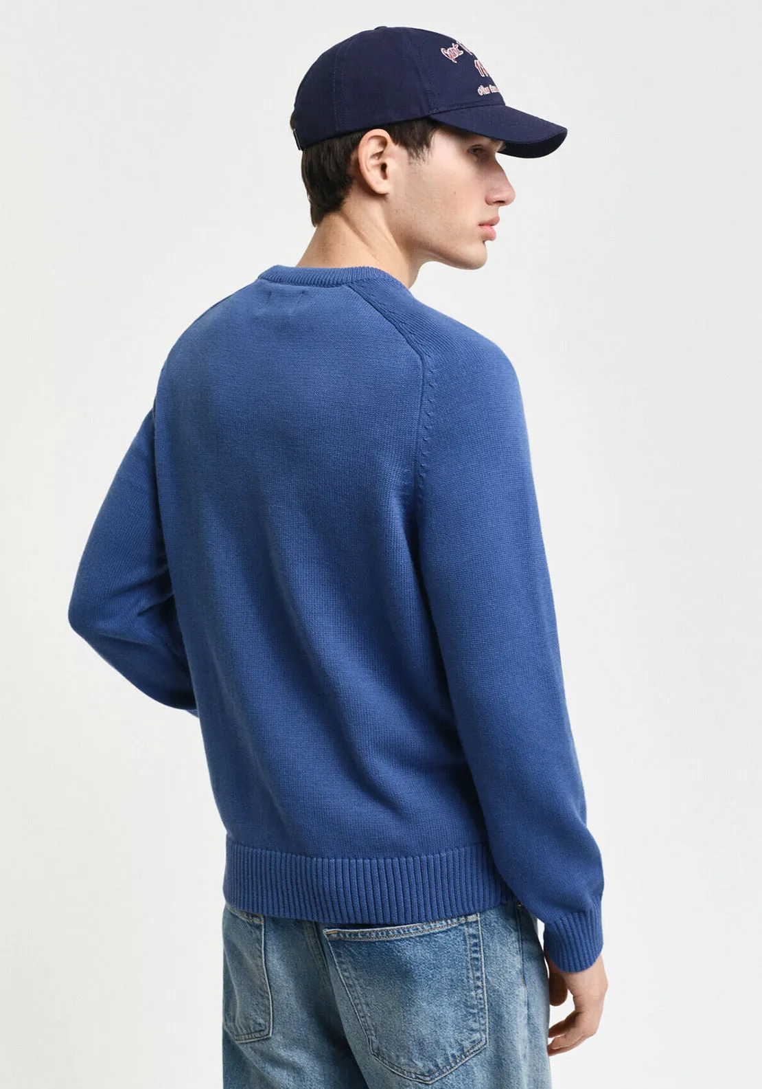 Gant Cotton Saddle Crew Neck Sweater, Vintage Blue