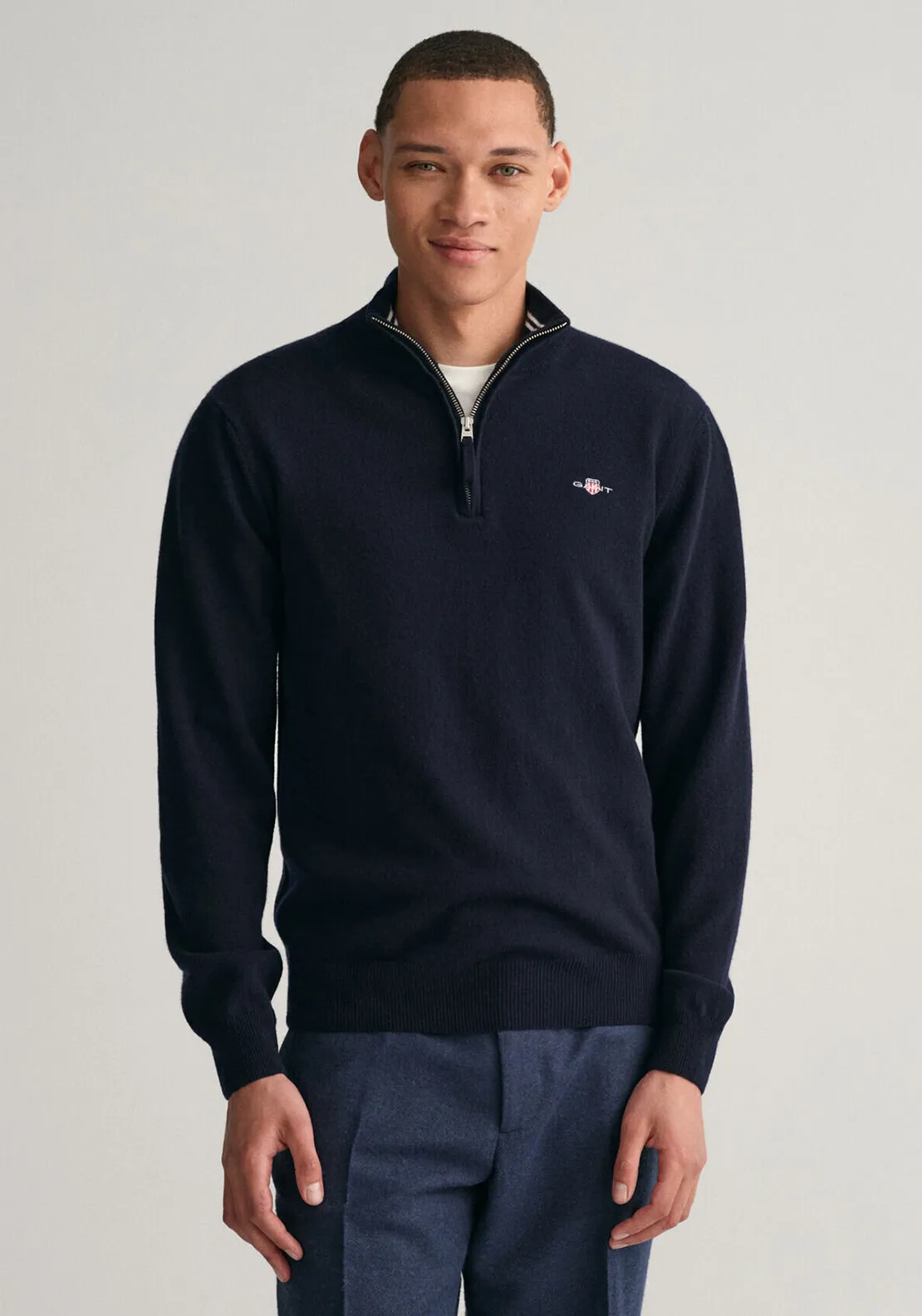 Gant Superfine Lambswool Half Zip Sweater, Navy