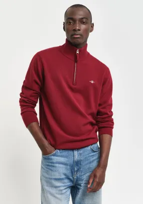 Gant Superfine Lambswool Half Zip Sweater, Wine