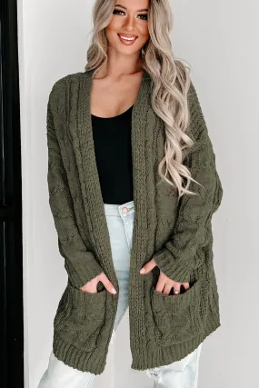 Give It A Rest Open Front Cardigan (Olive)