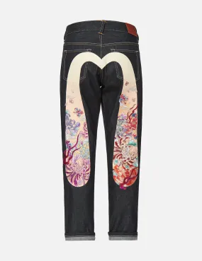 Gradated Floral Motif Embroidered Daicock Boyfriend Jeans