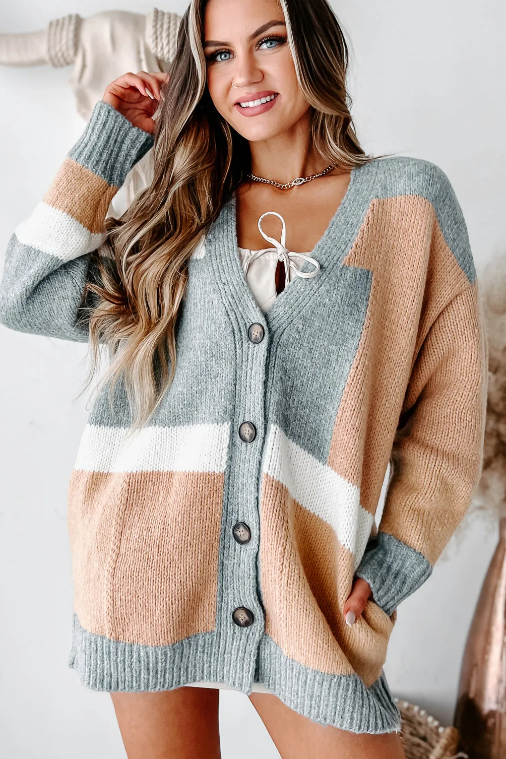 Grandpa Approved Oversized Colorblock Cardigan (Heather Grey Multi)