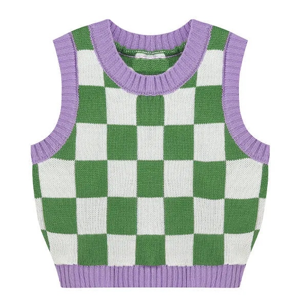 Green & Lavender Checkered Vest