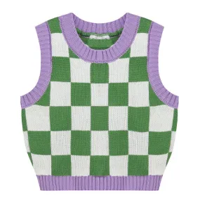 Green & Lavender Checkered Vest