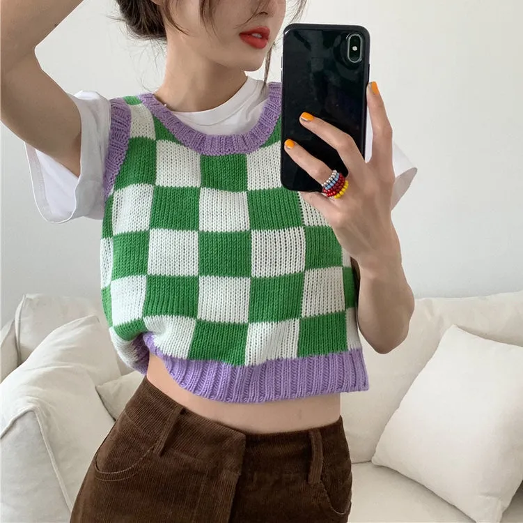 Green & Lavender Checkered Vest