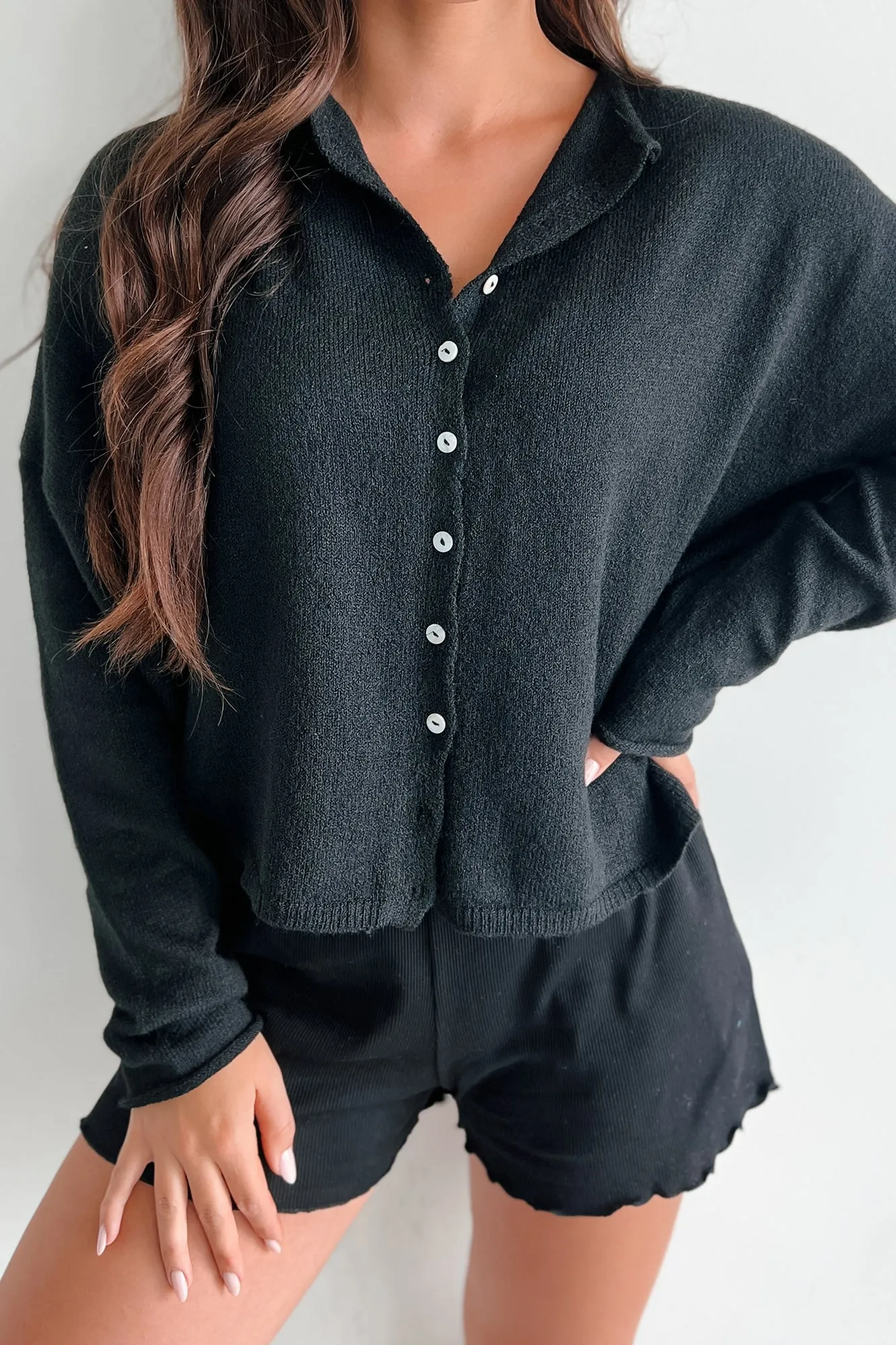 Henrik Lightweight Button Cardigan (Black)